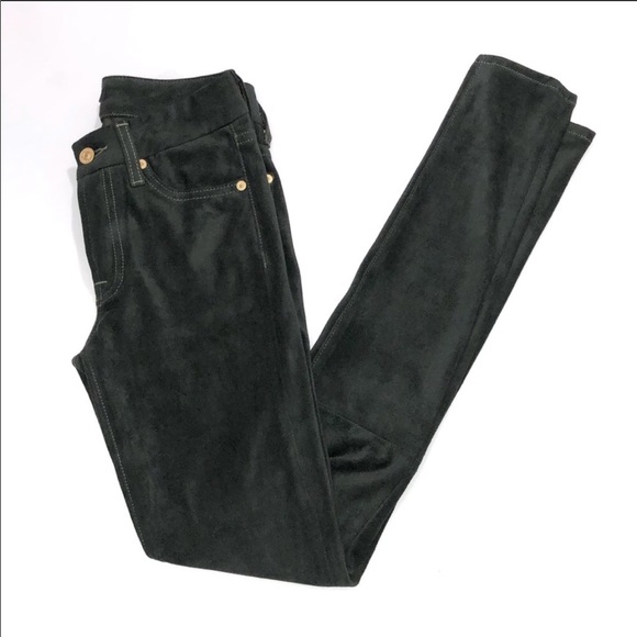 7 FAM Skinny Sueded Jeans in Olive Juniper Green - Picture 3 of 8